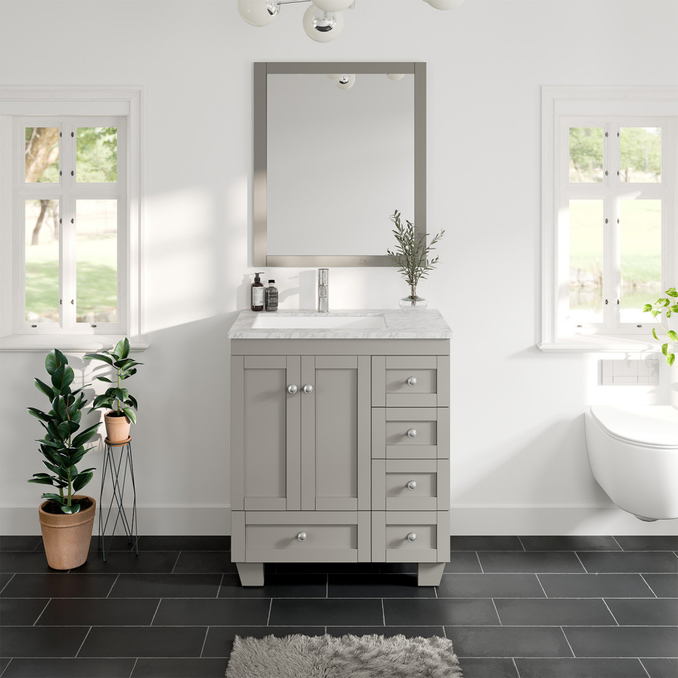 Eviva Happy 30 inch x 18 inch Gray Transitional Bathroom Vanity with Carrara - Transitional ...