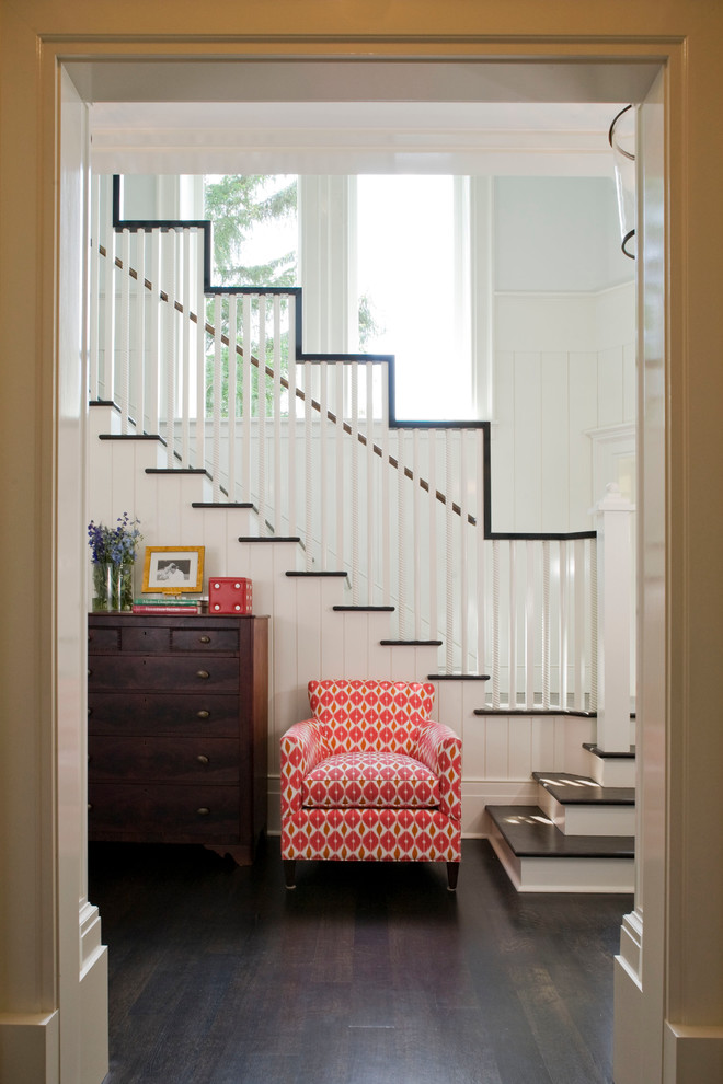 Design ideas for a transitional wood staircase in New York with painted wood risers.