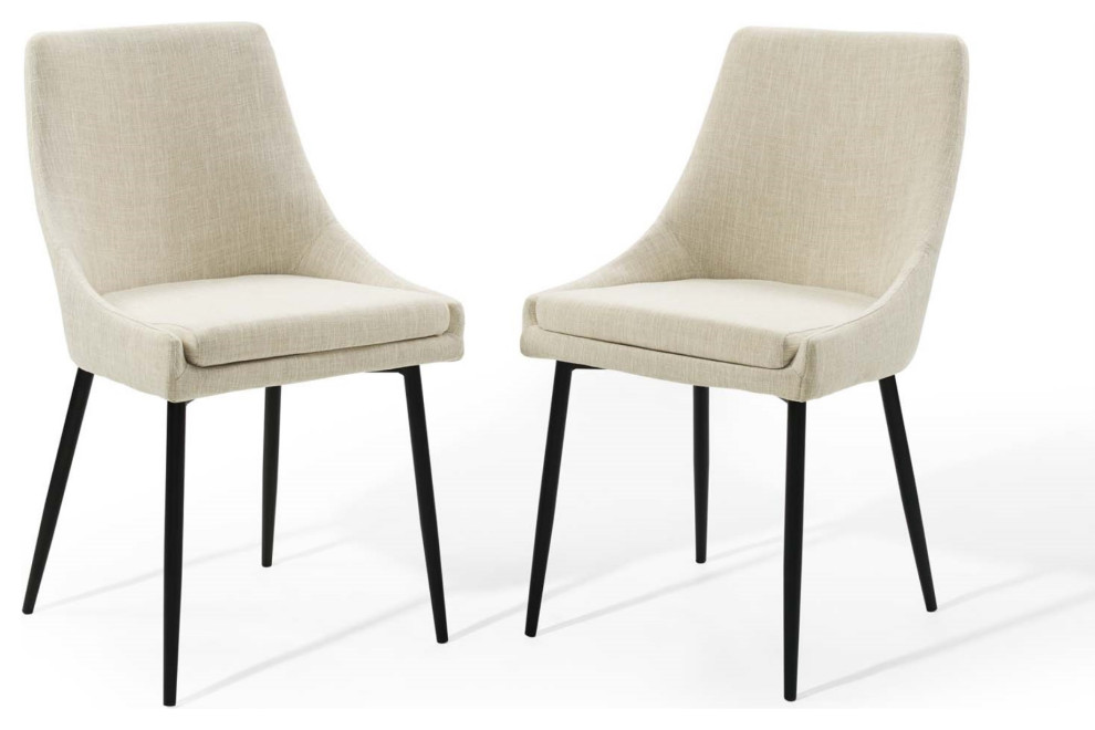 Viscount Upholstered Fabric Dining Chairs Set of 2 Black Beige