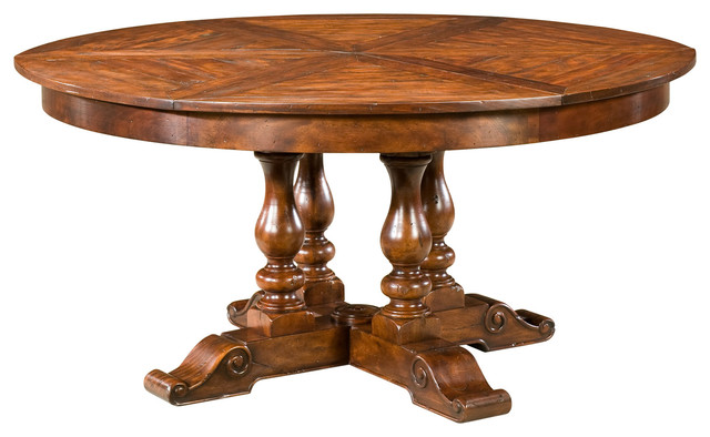 Antiqued Wood Circular Extending Dining Table Traditional Antiqued Wood Circular Extending Dining Table