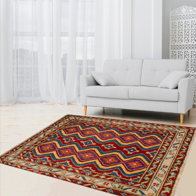 Shabby Chic Balochi Alda Red/Beige Wool Rug - 3'4'' x 4'10 ...