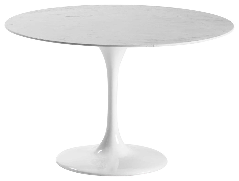 White Fibreglass Dining Table With Round Marble Top 