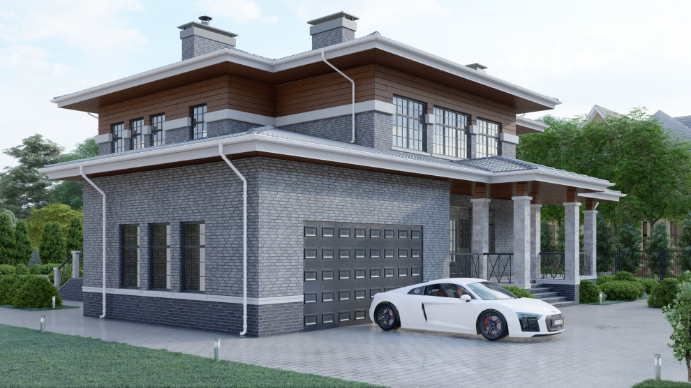 Дизайн фасадов загородного дома в Миллениум Парке в стиле Райта