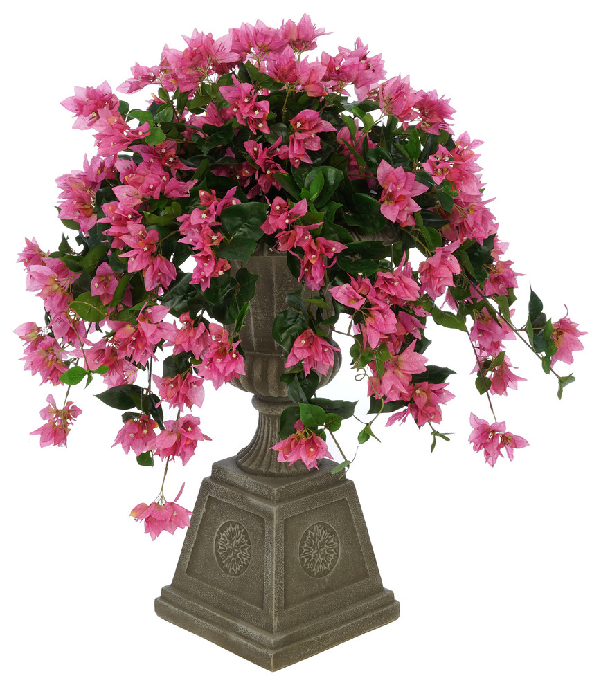 Faux Bougainvillea in Gray Footed Tuscan Urn Planter - Traditional ...