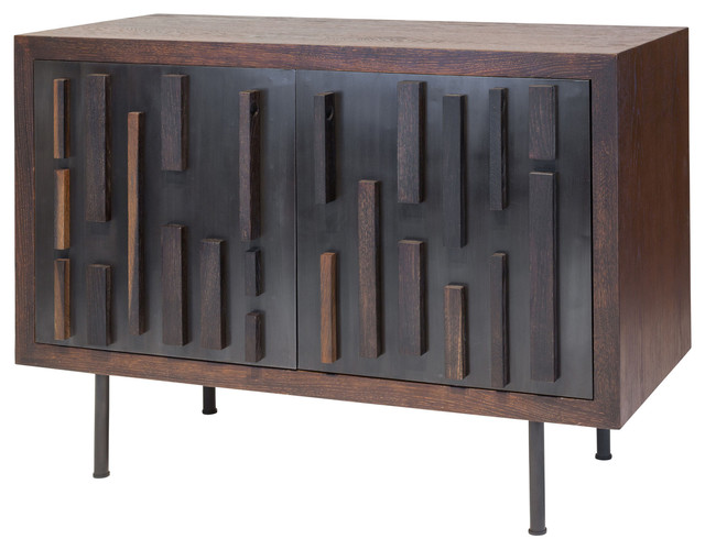 Blok Buffet Sideboard in Seared Oak and Black Cast Iron Legs (Narrow