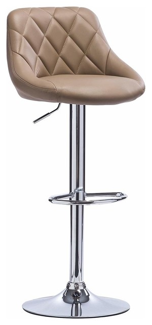 Modern Bar Stool, Faux Leather Upholstery, 360 Degrees Swivel Design, Khaki