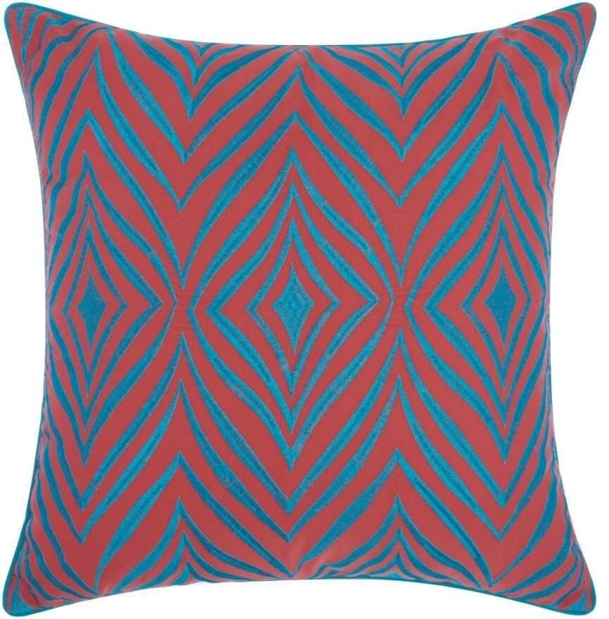 18"x18" Mina Victory Embellished Wild Chevron Outdoor Pillow, Coral/Turquoise