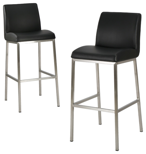 Jalen Black Leather Bar Stools, Set of 2 - Contemporary - Bar Stools