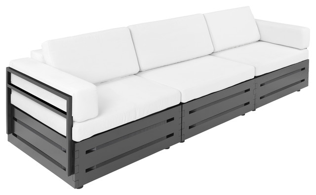Slim Furniture S 3 Piece Full Size Sofa With Black Wood Slim Furniture S 3 Piece Full Size Sofa With Black Wood White Fabric