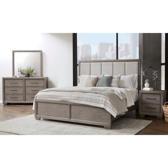 Elegant Bedroom Set, Upholstered Panel Bed With 2 Nightstands & Dresser ...