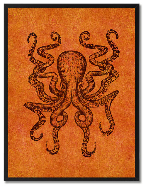 Octopus Animal Orange Canvas Print, Custom Picture Frame, 13"x17"