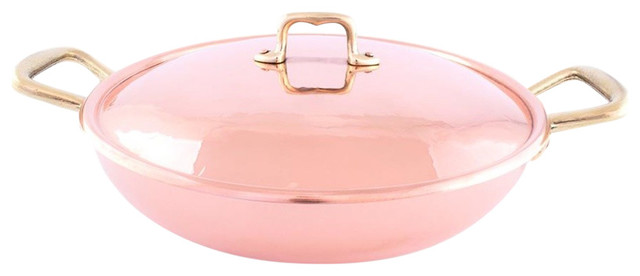 Rounded Copper Serving Pan with Lid, Copper, 22cm
