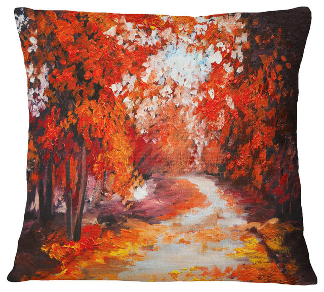 Forest in The Fall Landscape Printed Throw Pillow, 16"x16"