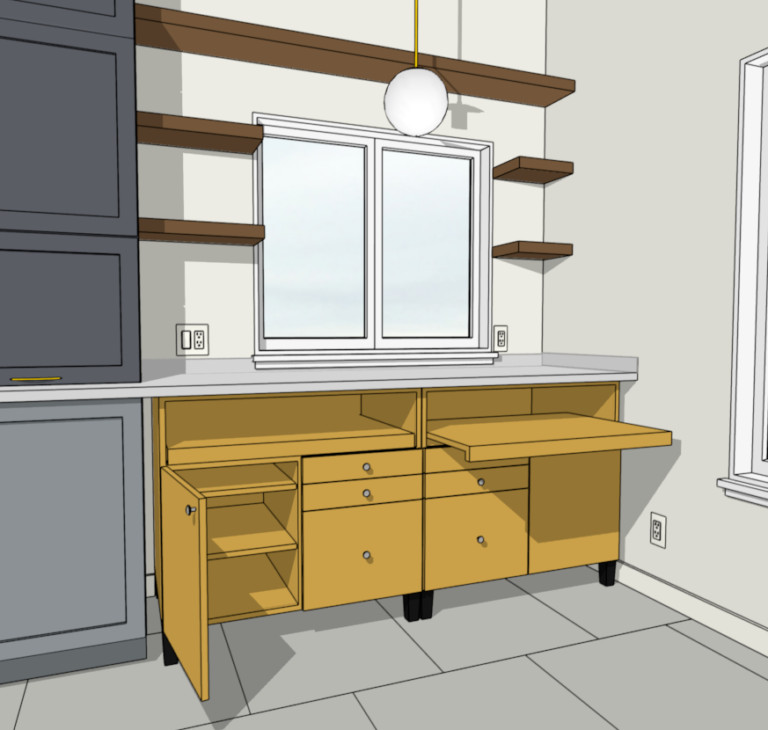 Kitchen - transitional galley vinyl floor and gray floor kitchen idea with an undermount sink, shaker cabinets, blue cabinets, quartz countertops, multicolored backsplash, ceramic backsplash, stainless steel appliances, a peninsula and white countertops