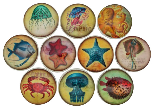 Colorful Sealife Cabinet Knobs, 10-Piece Set