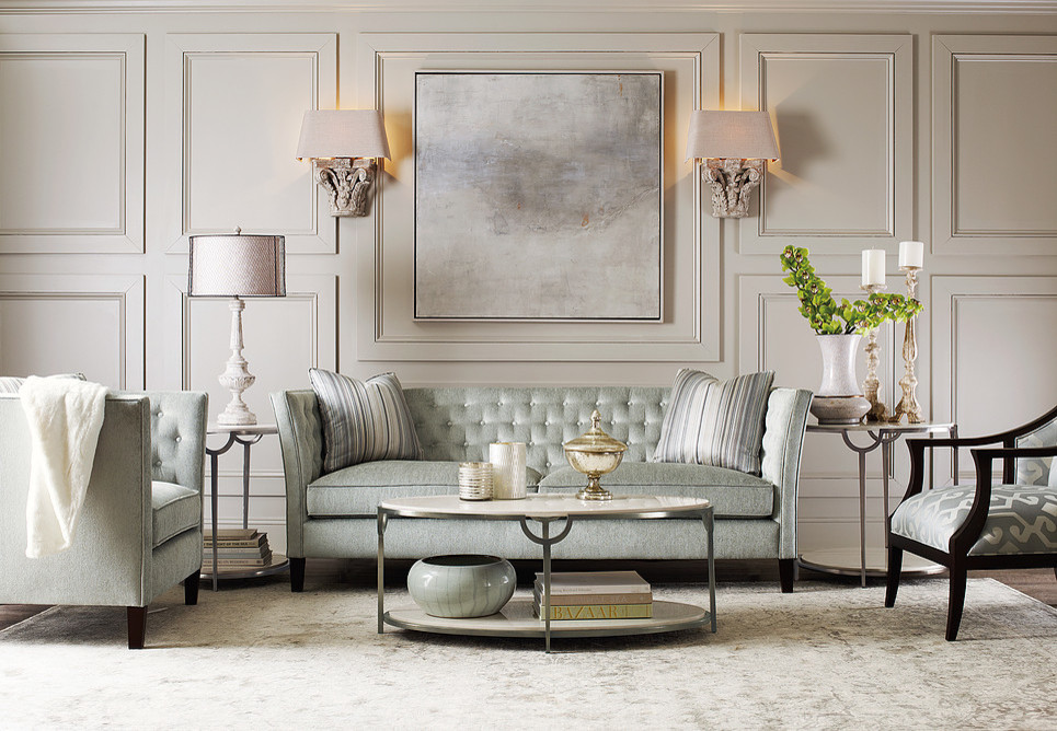 Inspiration for a mid-sized traditional formal open concept living room in New York with grey walls, carpet, no fireplace, no tv and grey floor.