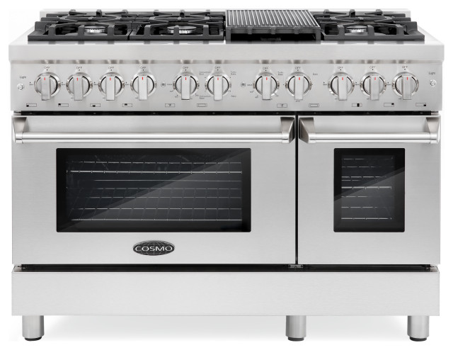 Cosmo Pro Double Oven Dual-Fuel Range 6 Burners w/ Griddle 48”