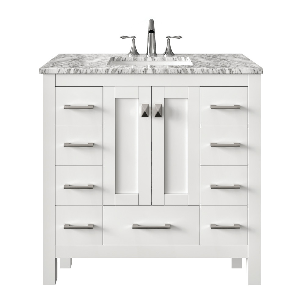 Eviva Hampton 36 inch White Transitional Bathroom Vanity with White