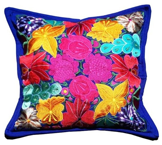 Guatemalan Blue Floral Pillow