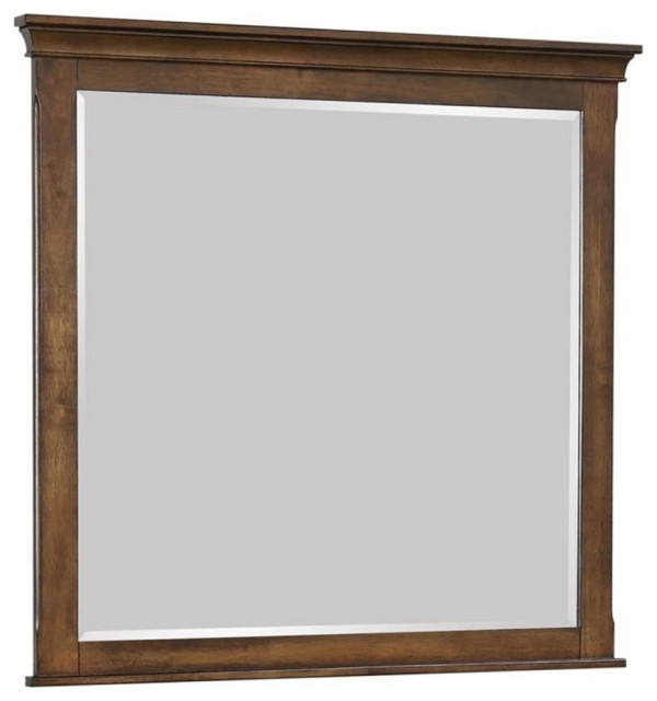 Pemberly Row Modern Wood Dresser Mirror in Burnished Oak Finish Transitional Wall Mirrors