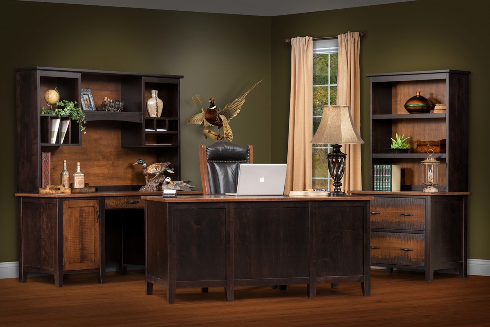 Country home office in Other with a freestanding desk.
