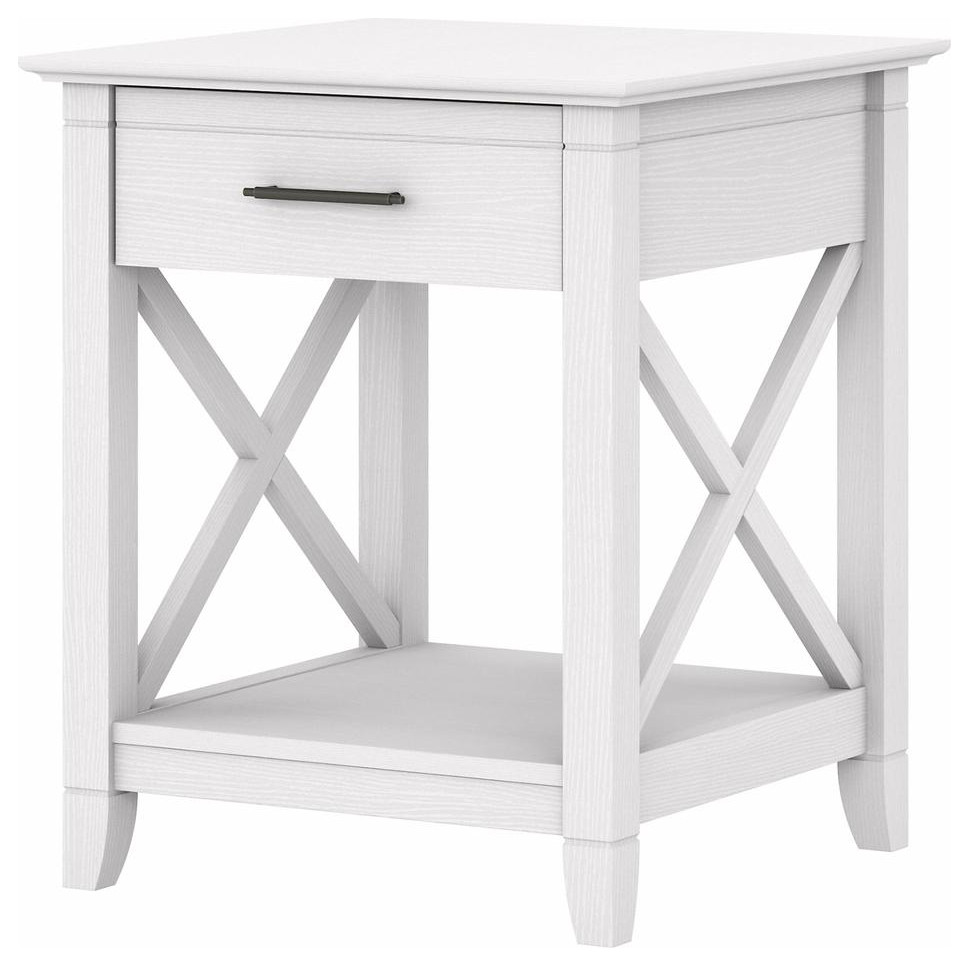 Bush Furniture Key West End Table with Storage, Pure White Oak