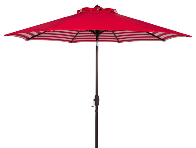 Safavieh Athens Inside Out Striped 9' Crank Umbrella, Red/White