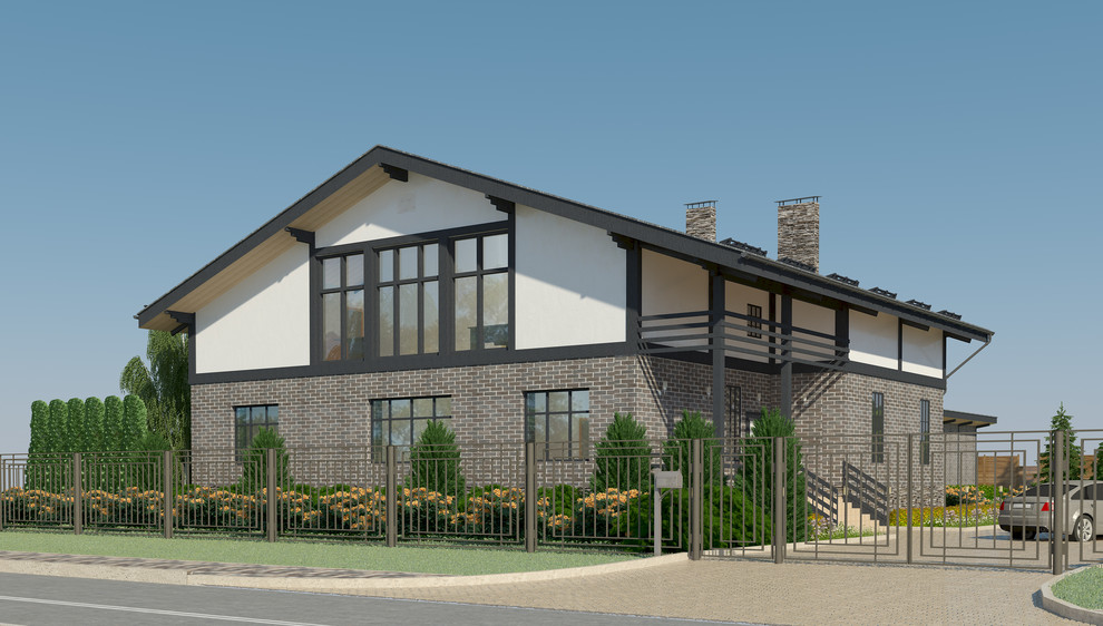 Проект загородного дома с мансардным этажем и террасой