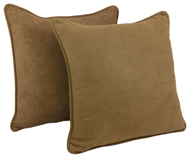 25" Double-Corded Solid Microsuede Square Floor Pillows, Set of 2, Saddle Brown