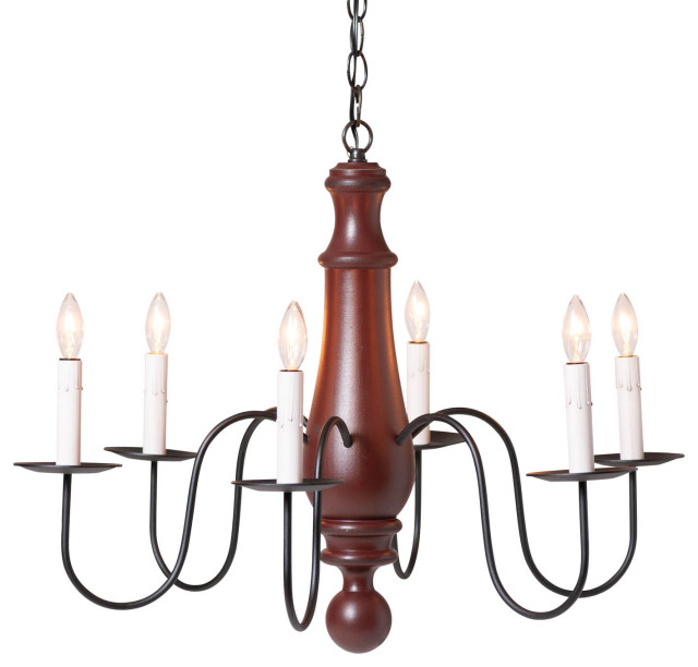 Irvins Country Tinware 6-Arm Large Norfolk Wood Chandelier in Rustic Red