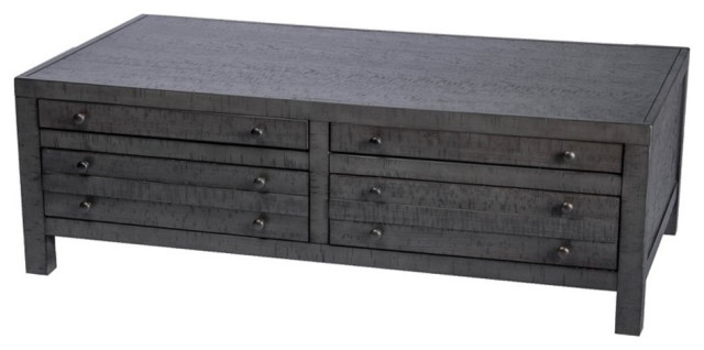 Rustic Gray Wood Coffee Table with Storage Drawers - Farmhouse - Coffee Tables - by Homesquare ...