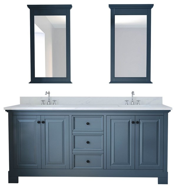 Harrisburg 72" Double Bathroom Vanity, Gray With Mirror Transitional