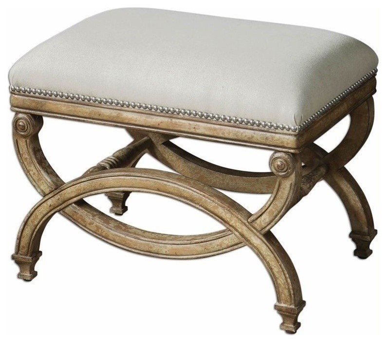 Beaumont Lane Natural Linen Small Bench in Antiqued Almond