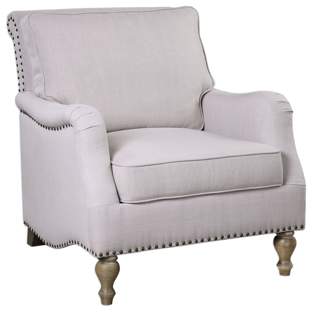 Luxe Classic Antique White Cushioned Arm Chair Retro Vintage