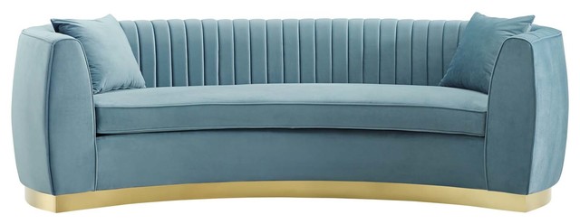 Enthusiastic Vertical Channel Tufted Curved Performance Velvet