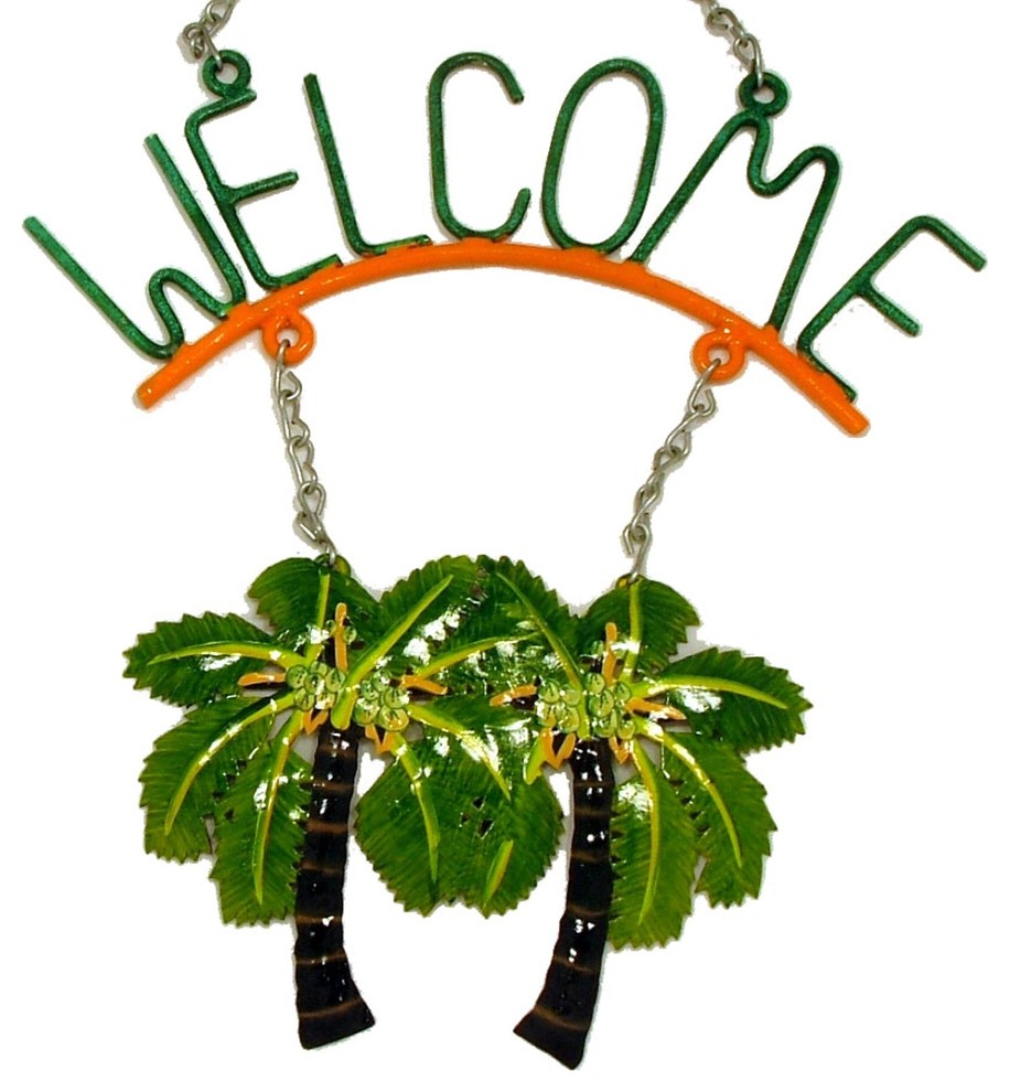 Tropical Palm Tree Welcome Sign Haitian Metal Art