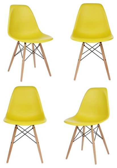 Dark Yellow DSW Mid Century Modern Dining Shell Chair Beech Wood Eiffel Leg, Yel