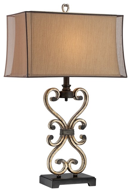 Traditional Possini Metal Scroll Double Box Shade Table Lamp