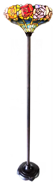 AZALEA Tiffany-Style Floral Stained Glass Torchiere Floor Lamp, 67"