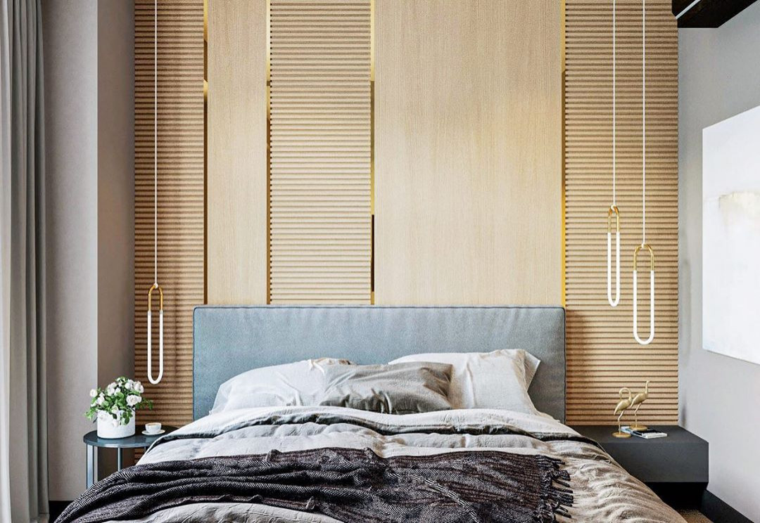 Дизайн-проект спальни в эко стиле и лофте в квартире во Владивостоке