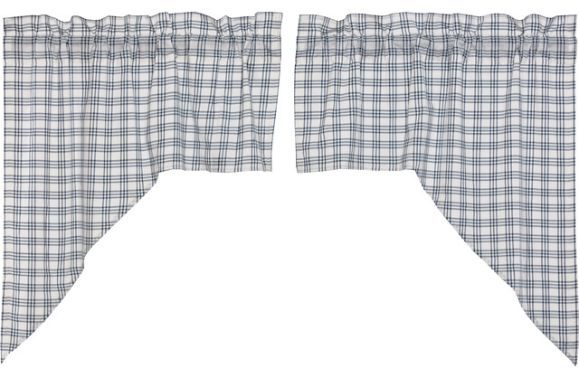 Kitchen Curtains Miller Farm Plaid Swag Pair Rod Farmhouse