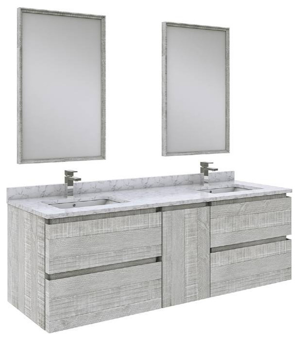Fresca Formosa Modern 60" Ash Wall Hung Double Sink Vanity Set Farmhouse Bathroom Vanities