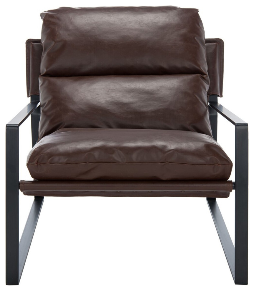 Safavieh Popham Pillow Top Accent Chair, Dark Brown/Black, N/A Industrial Armchairs And