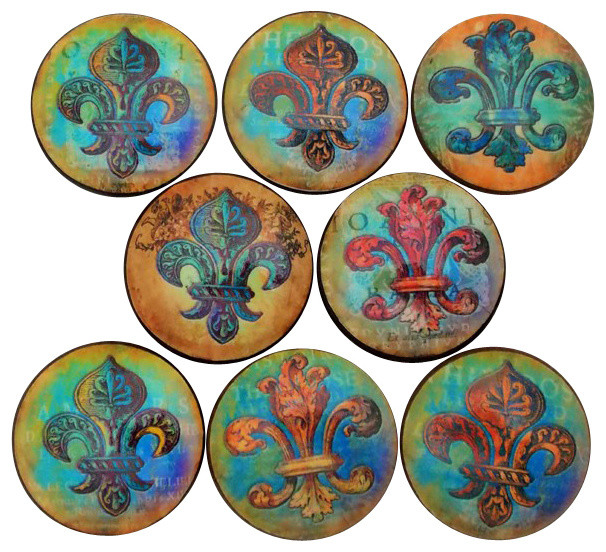 Copper Fleur de Lis Cabinet Knobs, 8-Piece Set