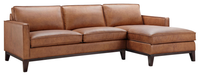 Top Grain Leather Sectional, Mid Century Modern Milton Tan Leather Sectional Sofa Left Chaise