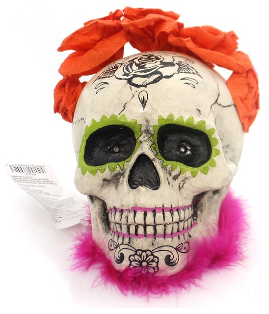 Halloween DAY OF THE DEAD LIT SKULL Polyresin Department 56 4052641