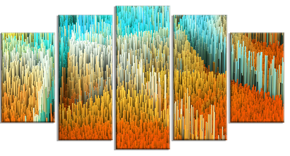 "Macro Render Structure Yellow Orange" Metal Wall Art, 60"x32" 5 Panel