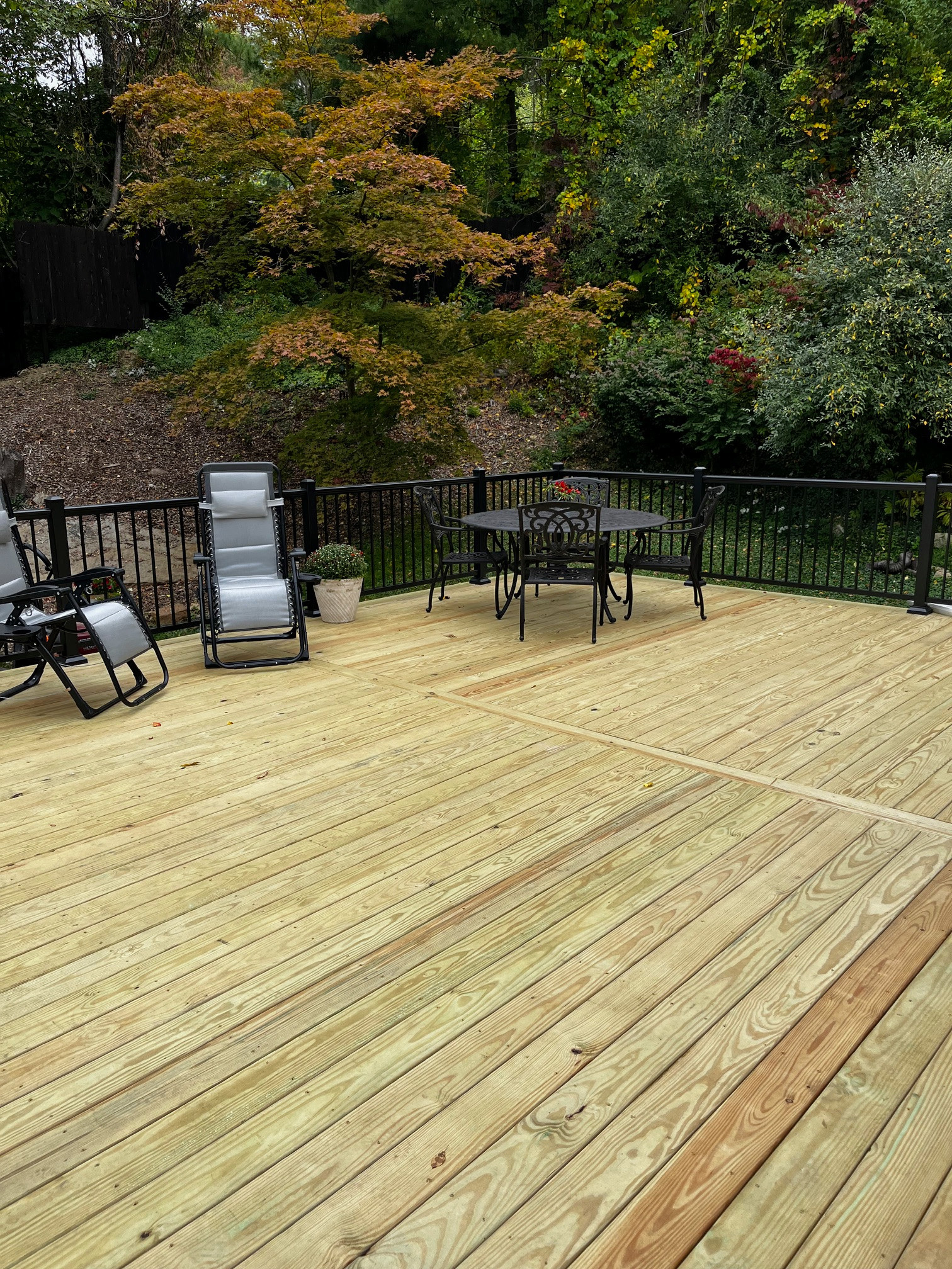 Large pressure treated wood deck