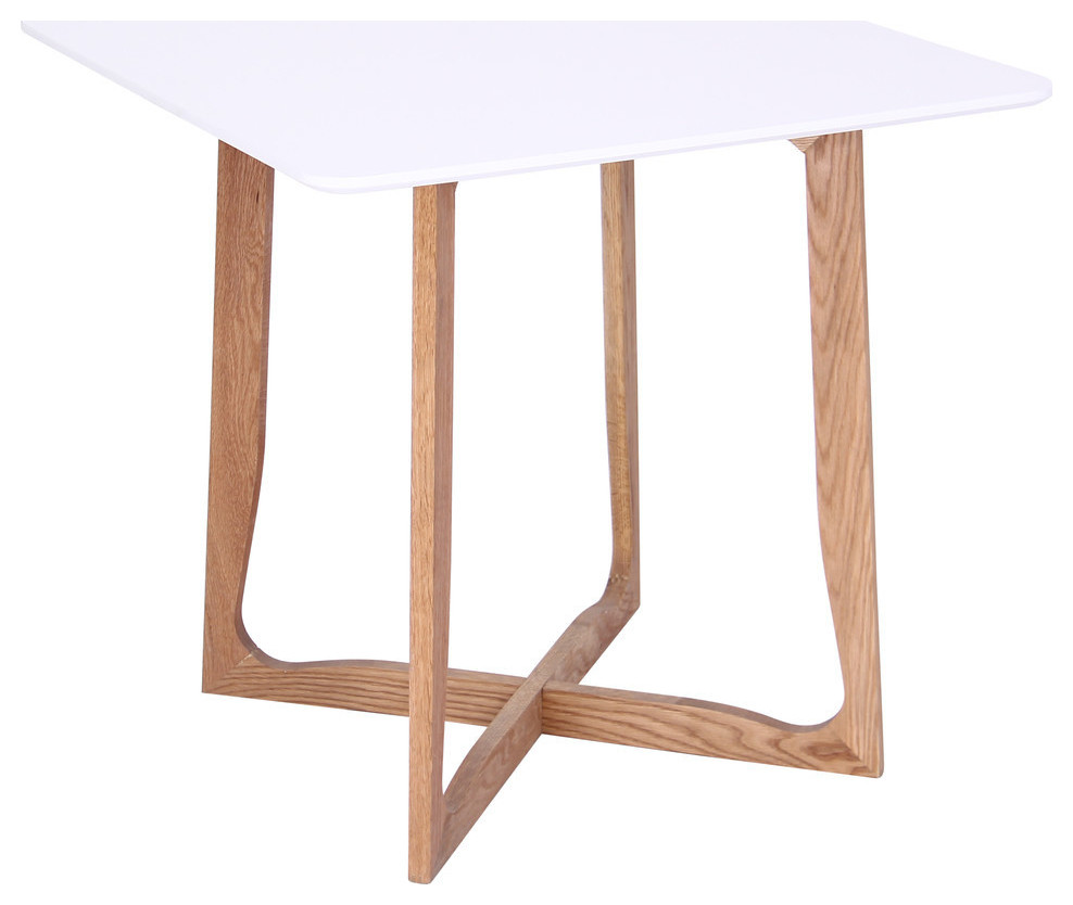 LeisureMod Cedar Square Bistro Dinin Table, Natural Wood X Shaped Base, White