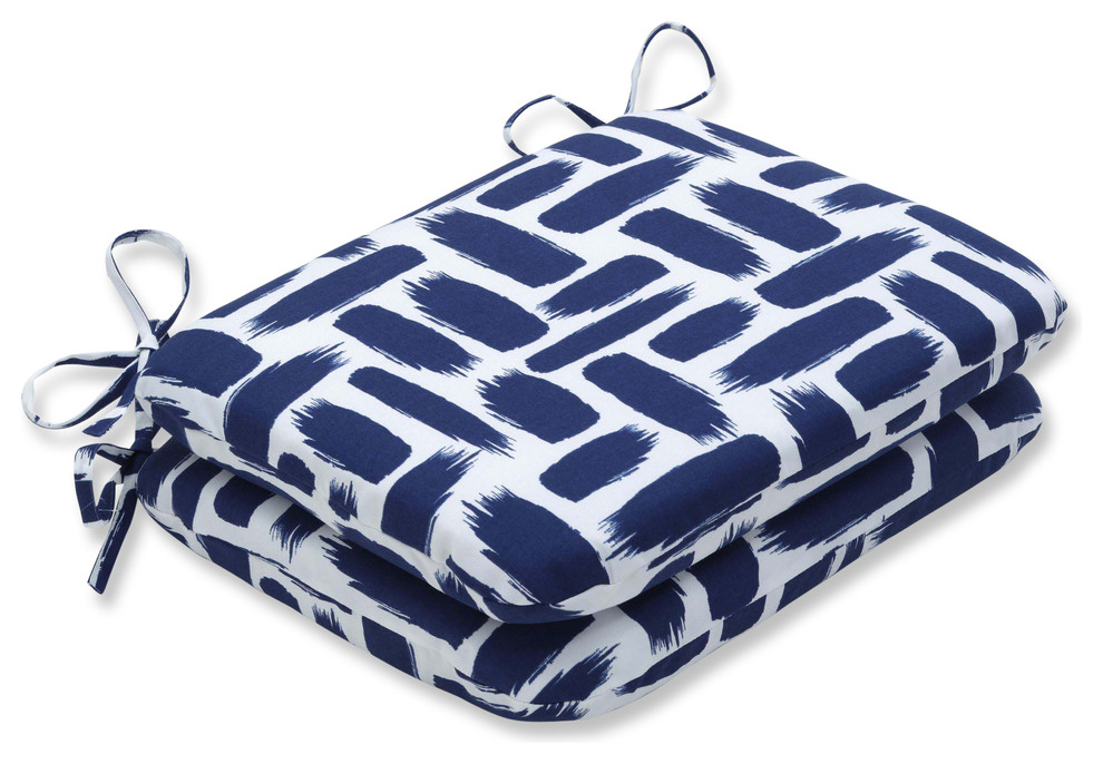 Outdoor/Indoor Baja Nautical Rounded Corners Seat Cushion, Set of 2 Contemporary Outdoor
